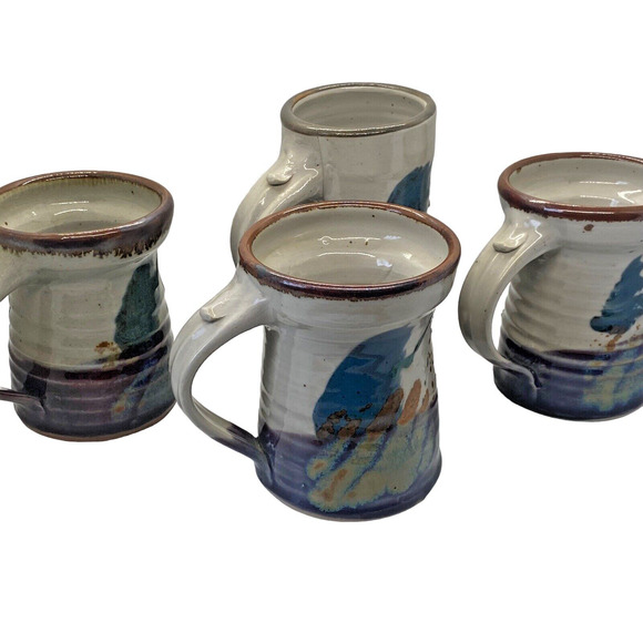 Hand Thrown Studio Art Pottery Handled Coffee Mugs and Tumbler SET Of 4 - Picture 3 of 13